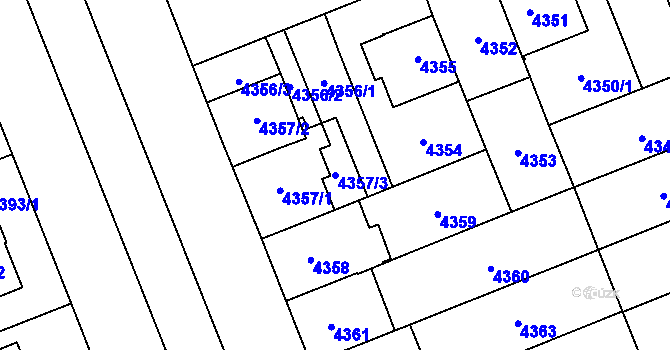 Parcela st. 4357/3 v KÚ Plzeň, Katastrální mapa