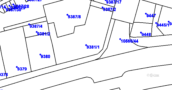 Parcela st. 9381/1 v KÚ Plzeň, Katastrální mapa