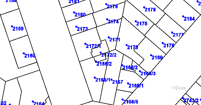 Parcela st. 2172/2 v KÚ Plzeň, Katastrální mapa