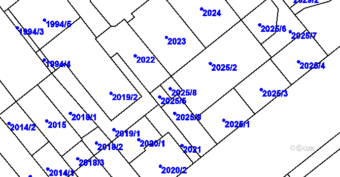 Parcela st. 2025/8 v KÚ Plzeň, Katastrální mapa