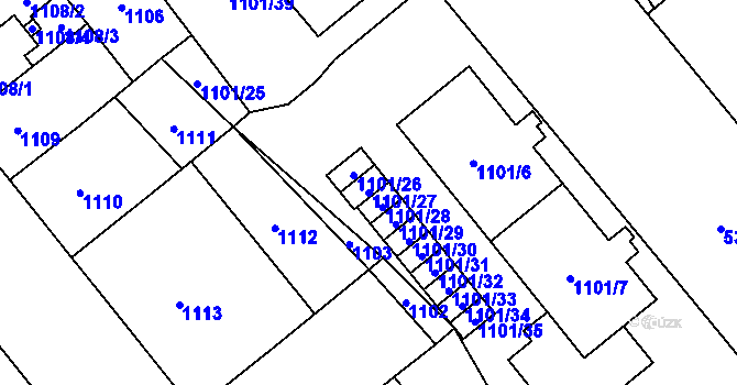 Parcela st. 1101/27 v KÚ Plzeň, Katastrální mapa