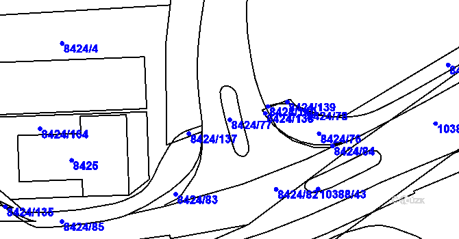 Parcela st. 8424/77 v KÚ Plzeň, Katastrální mapa