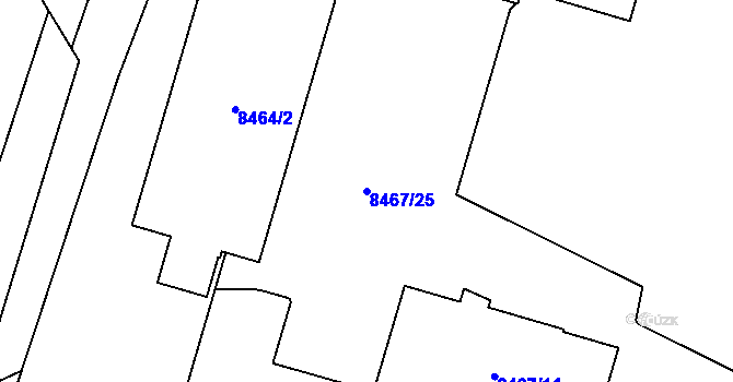 Parcela st. 8467/25 v KÚ Plzeň, Katastrální mapa