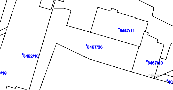 Parcela st. 8467/26 v KÚ Plzeň, Katastrální mapa