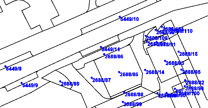 Parcela st. 2688/86 v KÚ Plzeň, Katastrální mapa