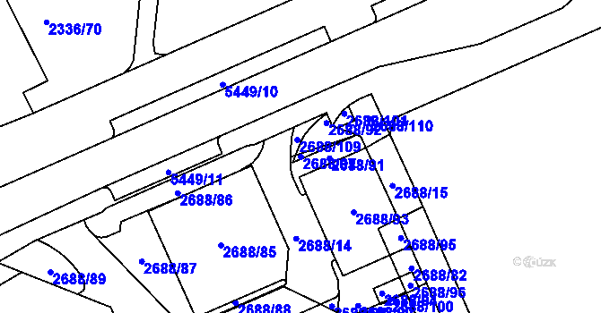 Parcela st. 2688/97 v KÚ Plzeň, Katastrální mapa