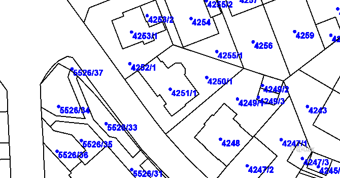 Parcela st. 4251/1 v KÚ Plzeň, Katastrální mapa