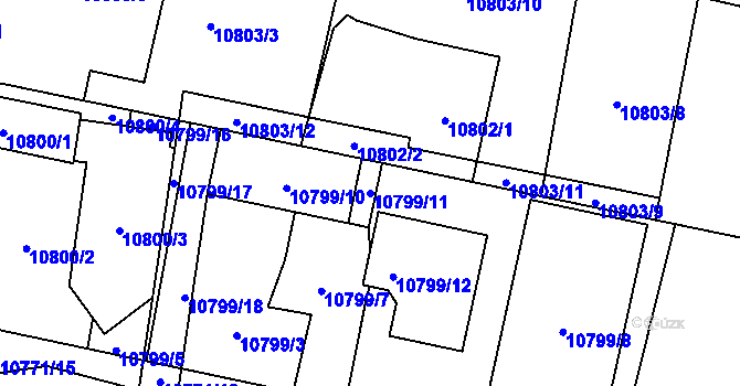 Parcela st. 10799/11 v KÚ Plzeň, Katastrální mapa
