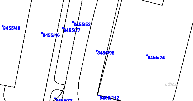 Parcela st. 8455/98 v KÚ Plzeň, Katastrální mapa
