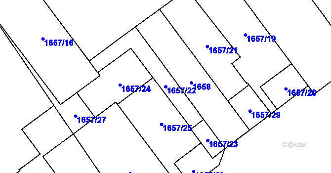Parcela st. 1657/22 v KÚ Plzeň, Katastrální mapa