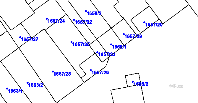 Parcela st. 1657/23 v KÚ Plzeň, Katastrální mapa