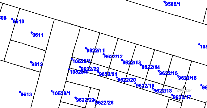 Parcela st. 9622/12 v KÚ Plzeň, Katastrální mapa