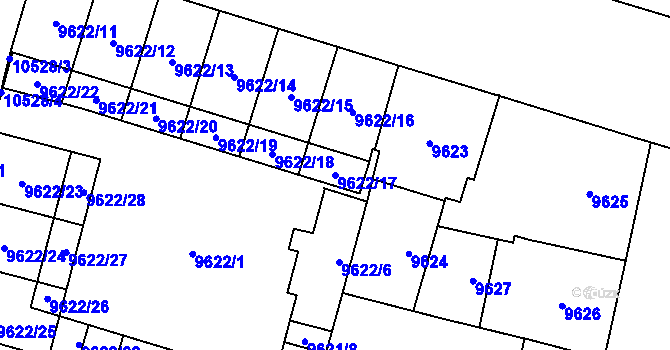 Parcela st. 9622/17 v KÚ Plzeň, Katastrální mapa