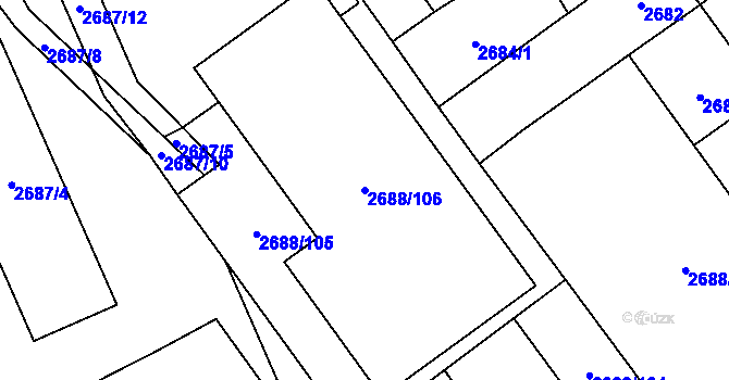 Parcela st. 2688/106 v KÚ Plzeň, Katastrální mapa