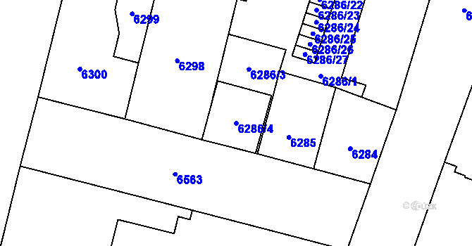 Parcela st. 6286/4 v KÚ Plzeň, Katastrální mapa