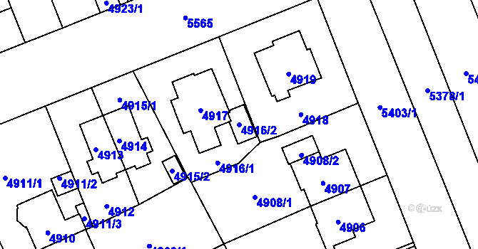 Parcela st. 4916/2 v KÚ Plzeň, Katastrální mapa
