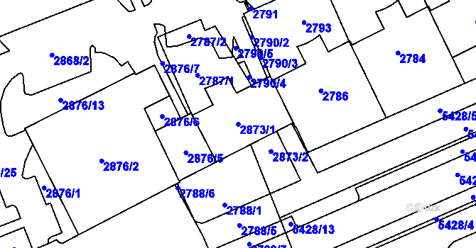 Parcela st. 2873/1 v KÚ Plzeň, Katastrální mapa