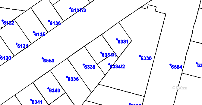 Parcela st. 6334/1 v KÚ Plzeň, Katastrální mapa