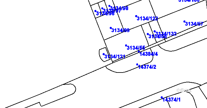 Parcela st. 3134/121 v KÚ Plzeň, Katastrální mapa