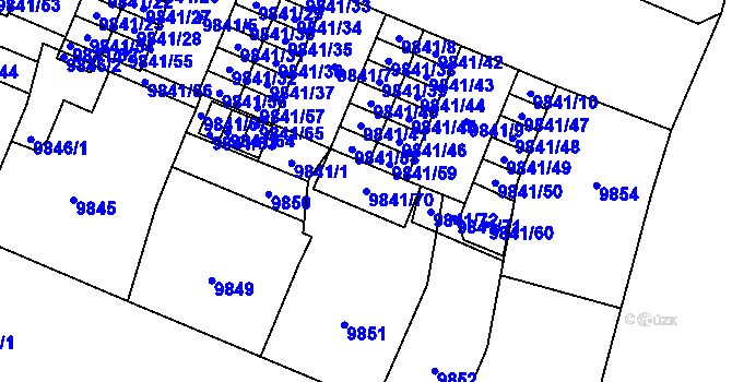 Parcela st. 9841/70 v KÚ Plzeň, Katastrální mapa