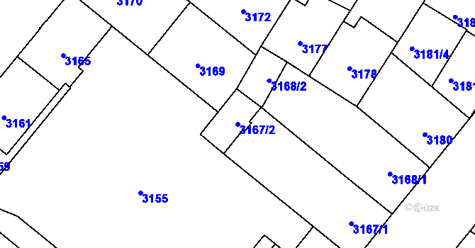 Parcela st. 3167/2 v KÚ Plzeň, Katastrální mapa