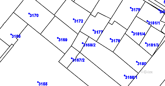 Parcela st. 3168/2 v KÚ Plzeň, Katastrální mapa