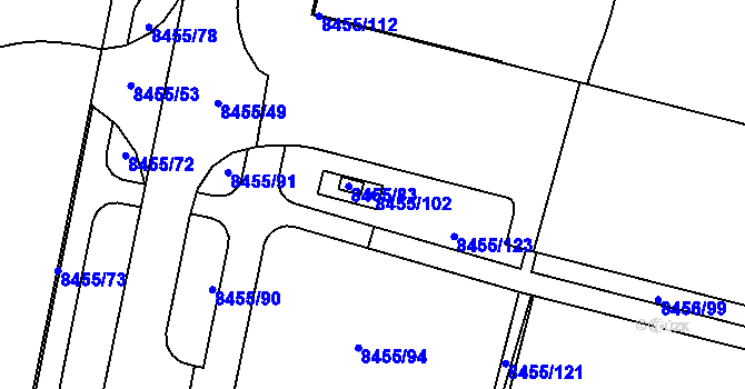 Parcela st. 8455/102 v KÚ Plzeň, Katastrální mapa