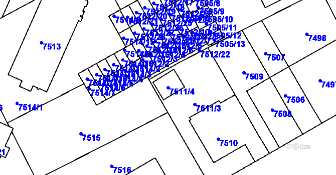 Parcela st. 7511/4 v KÚ Plzeň, Katastrální mapa