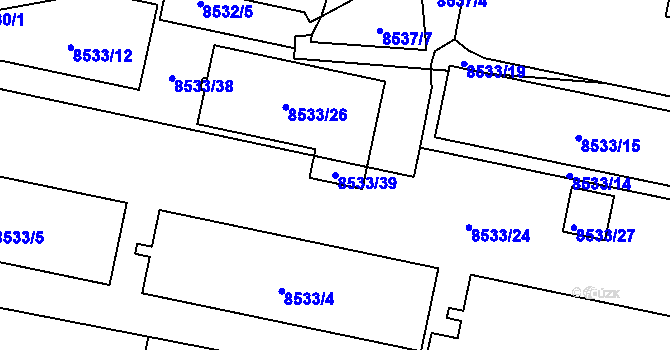 Parcela st. 8533/39 v KÚ Plzeň, Katastrální mapa
