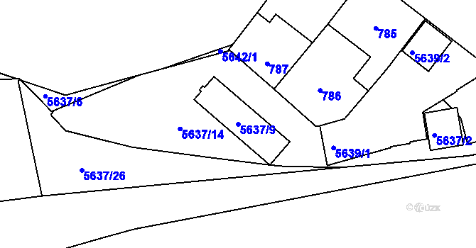 Parcela st. 5637/9 v KÚ Plzeň, Katastrální mapa