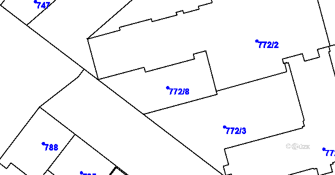 Parcela st. 772/8 v KÚ Plzeň, Katastrální mapa