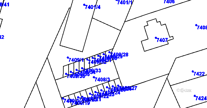Parcela st. 7409/29 v KÚ Plzeň, Katastrální mapa