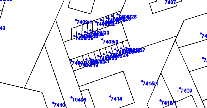 Parcela st. 7409/23 v KÚ Plzeň, Katastrální mapa