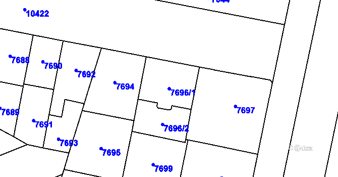 Parcela st. 7696/1 v KÚ Plzeň, Katastrální mapa