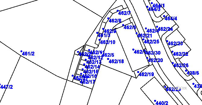 Parcela st. 462/5 v KÚ Plzeň, Katastrální mapa