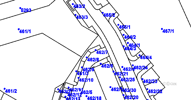 Parcela st. 462/7 v KÚ Plzeň, Katastrální mapa
