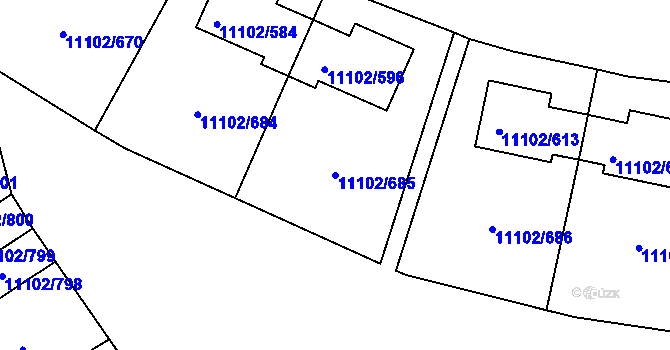 Parcela st. 11102/685 v KÚ Plzeň, Katastrální mapa