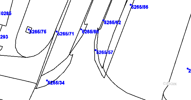 Parcela st. 5265/57 v KÚ Plzeň, Katastrální mapa