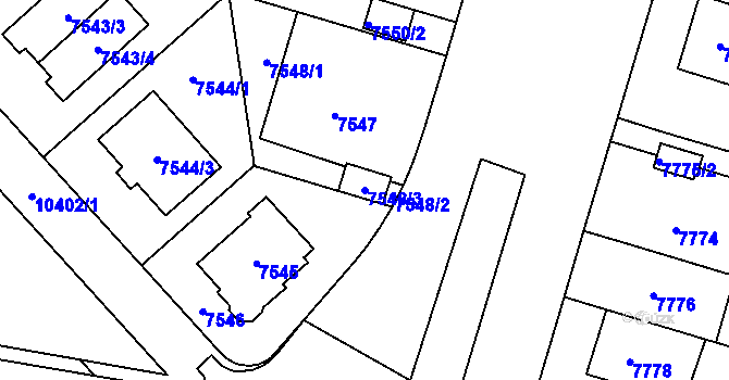 Parcela st. 7548/3 v KÚ Plzeň, Katastrální mapa