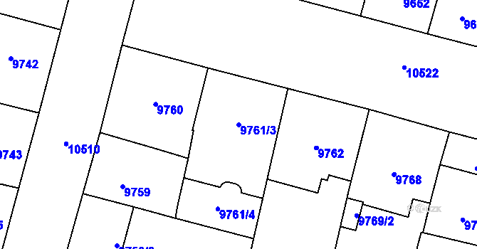 Parcela st. 9761/3 v KÚ Plzeň, Katastrální mapa