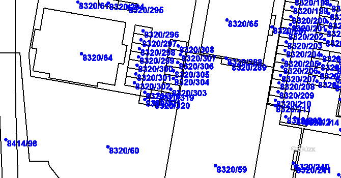 Parcela st. 8320/303 v KÚ Plzeň, Katastrální mapa