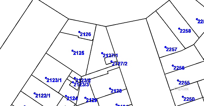 Parcela st. 2127/1 v KÚ Plzeň, Katastrální mapa
