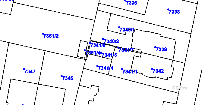 Parcela st. 7341/5 v KÚ Plzeň, Katastrální mapa
