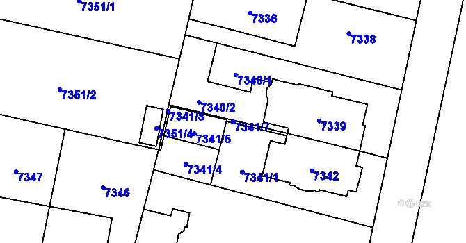 Parcela st. 7341/7 v KÚ Plzeň, Katastrální mapa