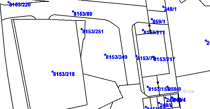 Parcela st. 8153/249 v KÚ Plzeň, Katastrální mapa