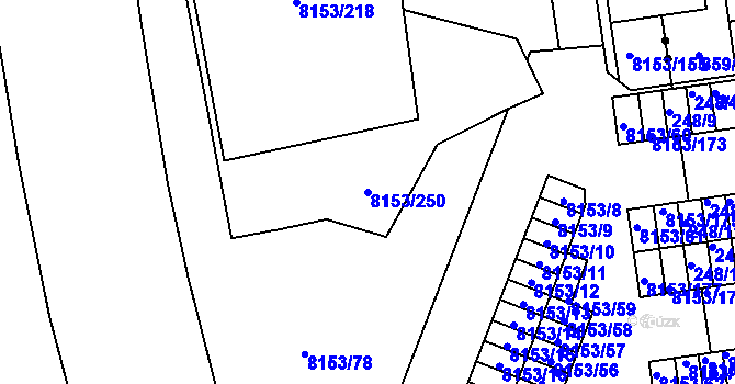 Parcela st. 8153/250 v KÚ Plzeň, Katastrální mapa