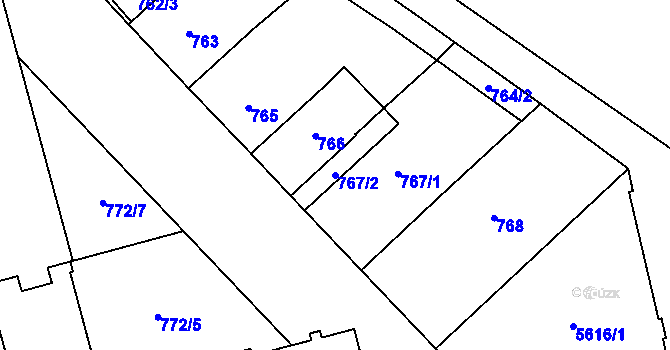 Parcela st. 767/2 v KÚ Plzeň, Katastrální mapa