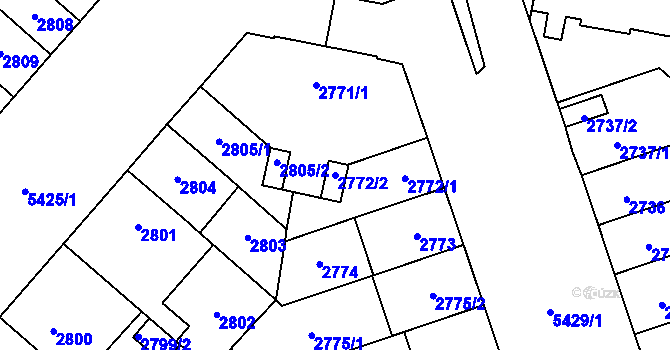 Parcela st. 2772/2 v KÚ Plzeň, Katastrální mapa