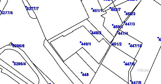 Parcela st. 449/1 v KÚ Plzeň, Katastrální mapa