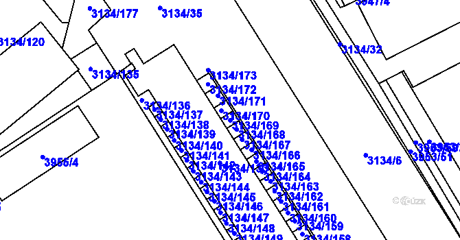 Parcela st. 3134/169 v KÚ Plzeň, Katastrální mapa